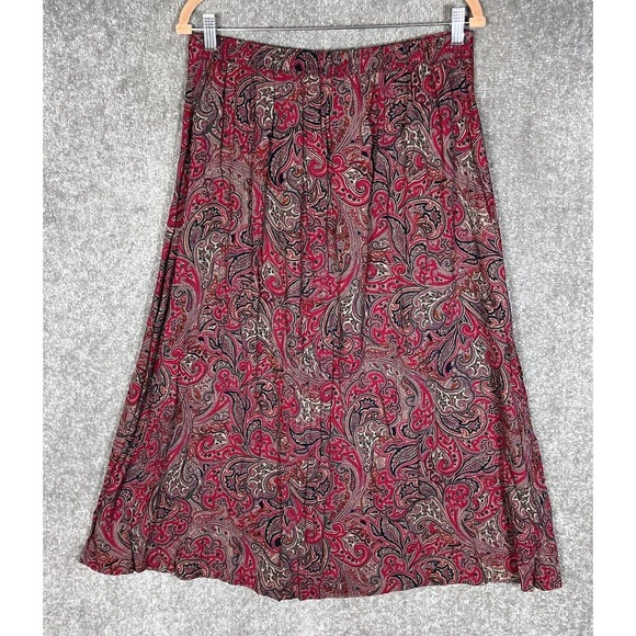 Vintage American Collection Red‎ Paisley Button Front Maxi Skirt Womens Size 14 - Picture 2 of 7